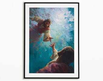 Hand Gottes Poster, Christliche Wandkunst, Jesus rettet Petrus, Jesus Malerei, Katholische Kunst, LDS, Bibel Verse, Jesus Drucke