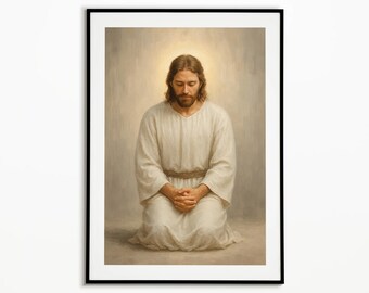 Poster di Gesù che prega, arte del Salvatore, arte murale cristiana, decorazione murale di Gesù, decorazione di Gesù