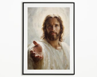 Follow Me Poster, Jesus Portrait Art, Christian Decor, Catholic Art Wall Art, Picture of Christ LDS, Bible Art Poster, Jesus Love