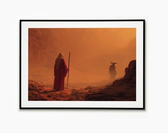 Temptation in the Desert, Jesus and the Devil Artwork, Spiritual Wall Art Print, Dramatic Faith Decor
