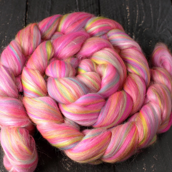 Merino wool & Silk blend combed spinning fibre 100g – ‘Sprinkles’ - luxury fiber, pink, unicorn, pastel colours, hand, blended top, roving