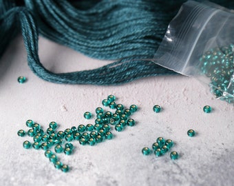 Czech Glass Knitting Beads size 6 (4mm) – Silver-lined Teal