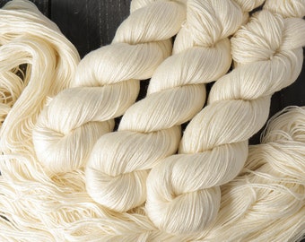 4 ply British wool & silk fingering weight undyed/ natural/ ecru knitting yarn 100g Bluefaced Leicester blend mulberry silk