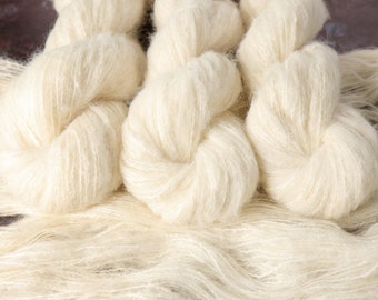 Baby Suri Alpaca & Mulberry Silk blend brushed lace weight knitting yarn 50g - undyed/natural white for dyeing