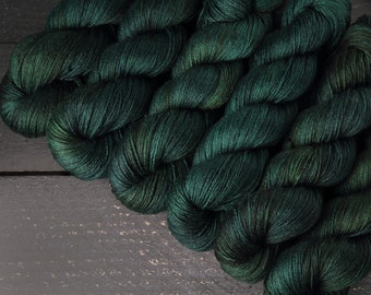 British Wool & Silk blend 4 ply/fingering weight hand-dyed knitting yarn 100g - ‘Monstera’ (very dark green) BFL Bluefaced Leicester