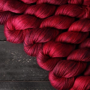 British Wool & Silk blend 4 ply/fingering weight hand-dyed knitting yarn 100g - ‘Dahlia’ (semi-solid deep red) BFL Bluefaced Leicester