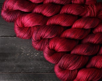 British Wool & Silk blend 4 ply/fingering weight hand-dyed knitting yarn 100g - ‘Dahlia’ (semi-solid deep red) BFL Bluefaced Leicester