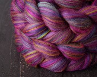 Pure Merino Wool blended spinning fibre 100g – ‘Sunset Mirage’ – combed top/ roving/ fiber purple pink multicolour