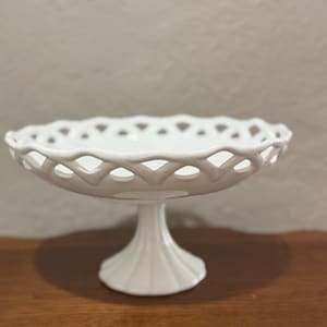Vintage Milk Glass Compote with a Lace Edge