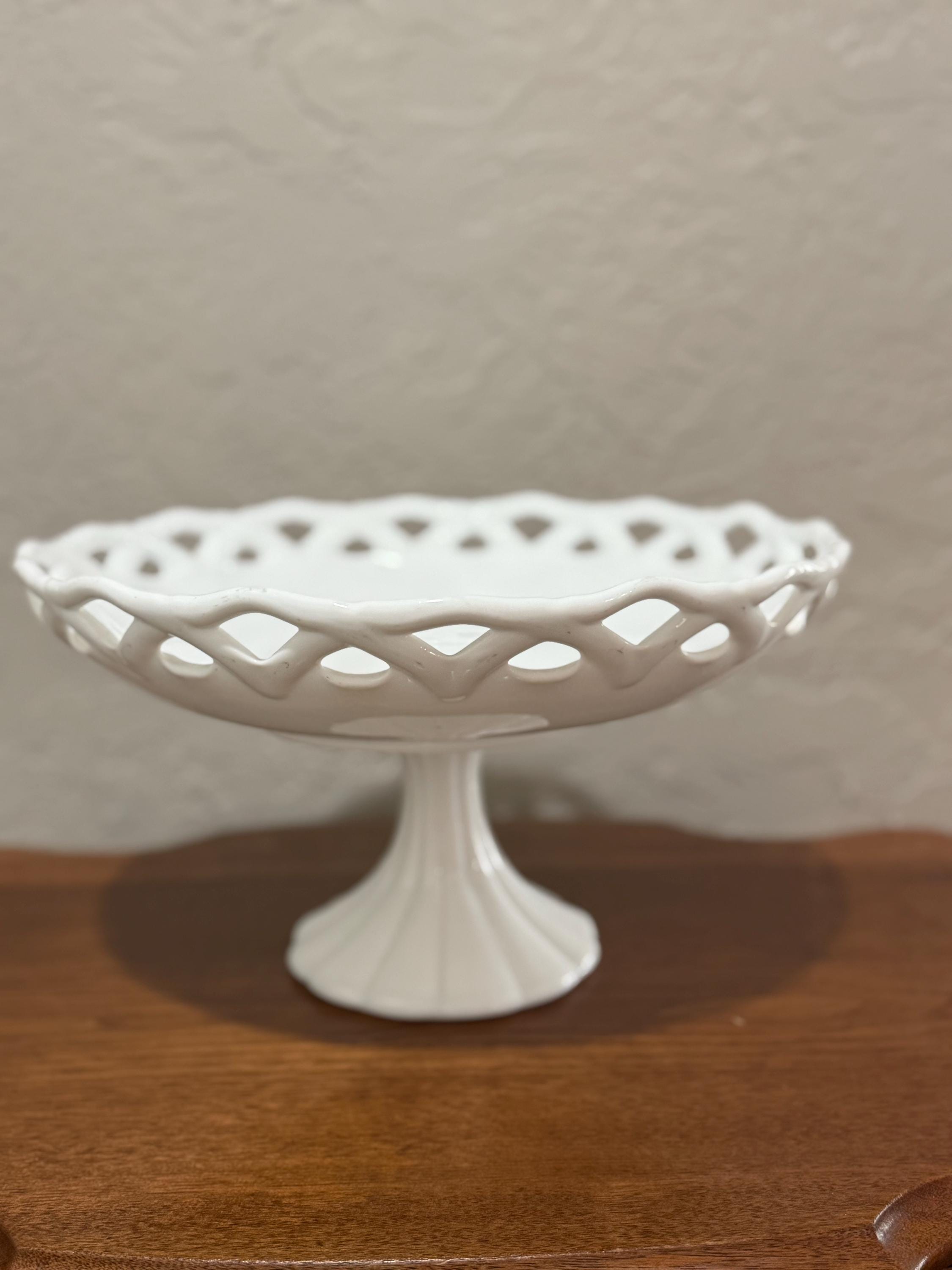 Vintage Milk Glass Compote With a Lace Edge