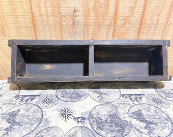 Rustic Black Vintage Wooden Double Brick Mold with Metal Reinforcements & Handles