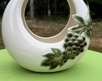 Vintage Hull Pottery Tokay Crescent Moon Basket – Grape Motif Planter