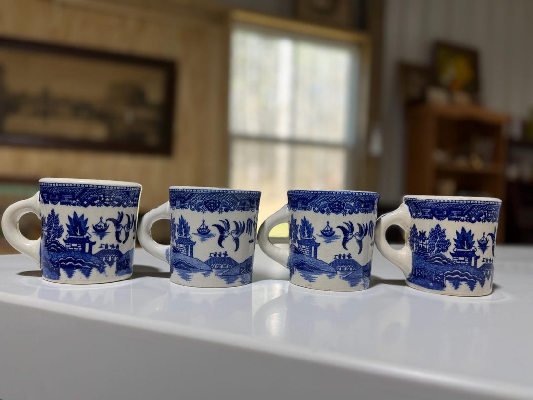 Blue Willow Ware Pattern Coffee Mugs (4) - Etsy
