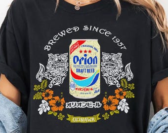 Okinawa Orion Beer T-Shirt – Japanese Draft Beer Shirt with Hibiscus & Shisa Lions – Vintage Okinawa Souvenir Tee – Beer Lover Gift