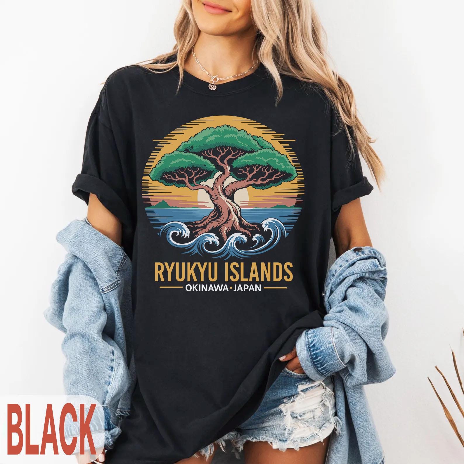 Ryukyu Islands T-Shirt – Okinawa Japan Sunset Tree Graphic Tee – Island Nature Shirt – Ryukyu Roots Gift – Ocean Wave Art Shirt