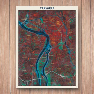 Carte de Toulouse (Occitanie, France) – Cartographie plan artistique | Affiche cartographique murale | Plan stylisé avec textures