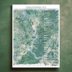 Carte Chemin de Stevenson GR 70 – Cartographie plan artistique | Affiche cartographique murale | Randonnée itinéraire