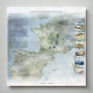 Carte du Chemin de Saint-Jacques de Compostelle France Espagne – Cartographie artistique | Affiche murale | Infographie avec textures