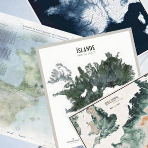 Carte personnalisée -villes, itinéraires de randonnées, île, montagne- Cartographie plan art | Affiche cartographique murale | à offrir