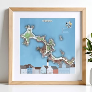 Ile de Sein Poster – Artistic Cartography | Wall Poster | Watercolor Map Drawing | Summer Holiday Gift Idea Decoration