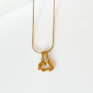 Double Gold Initial Chunky Balloon Letter Necklace| 3D Balloon Letter Necklace| Personalized Bubble Letter Necklace| Best Gift for Her