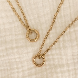 Carabiner Charm Holder Necklace • 15mm Gold Charm Clasp on Rolo Chain • Personalized Charm Necklace • Removable Charm Chain • Waterproof