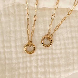 Dainty Gold Paperclip Chain Necklace: Waterproof Stainless Steel Carabiner Charm Holder