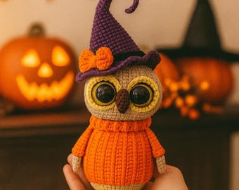Halloween Crochet Owl Pattern: Amigurumi Witch, Plush Toy (PDF Tutorial)