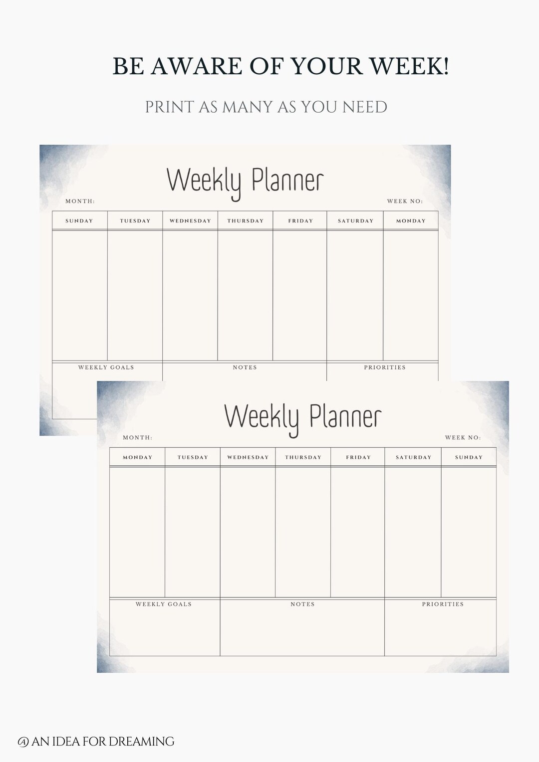 Minimalist Weekly Planner Printable, A4 Letter Size (digital Download ...