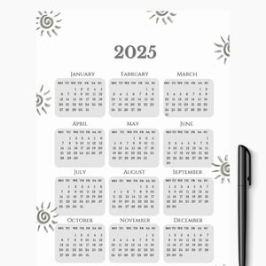 Printable 2025 Calendar, Aesthetic Yearly Planner, Customizable 2025 Wall Calendar, 2025 Digital Planner, Minimalist 2025 Calendar