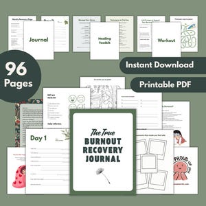 Burnout Recovery Journal | 30-Day Self Care, Mental Health and Healing Workbook | Daily Reflection & Mindfulness PDF