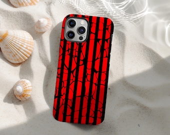 Red Broken Cracks Pattern Phone Case, Bold Black Striped Design, Minimalist European Aesthetic Phone Cover for iPhone 16 15 14 13 12 11