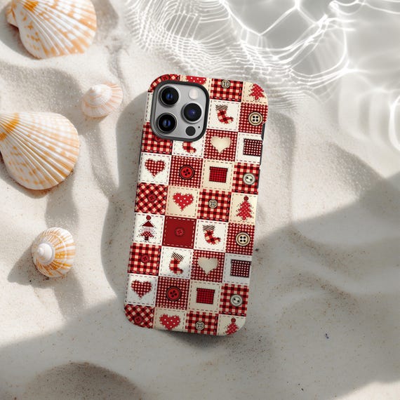 Plaid Patchwork Christmas Phone Case, Red Gingham Holiday Cover, Cozy Country Heart Pattern for iPhone 17 Pro Max 16 15 14 13 12 11 Plus Plaid Patchwork Christmas Phone Case, Red Gingham Holiday Cover, Cozy Country Heart Pattern for iPhone 17 Pro Max 16 15 14 13 12 11 Plus
