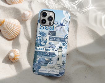 Coastal European Phone Cases, Vintage Ocean Blue West Coast Collage Phone Case for Girl Women Boy Men, iPhone 17 16 15 14 13 12 11 Pro Max
