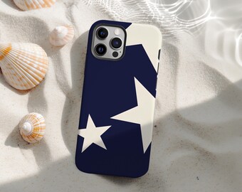 Navy Blue Trendy Star Y2K Tough Phone Case, Aesthetic Teen Cool Girl Case, iPhone 17 16 15 14 13 12 11 Pro Max, Samsung S25 S24 S23