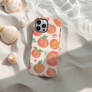 Watercolor Summer Peach Phone Case, Pastel Orange Peachy Summer Fruit Cover for iPhone 17 16 15 14 13 12 11 Pro Max, Fruit Lover Gifts
