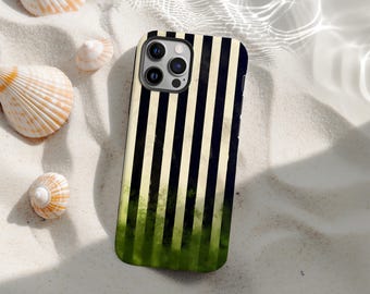 Nature-Inspired Green Fog & Black Stripe Phone Case, Unique Abstract Phone Cover for iPhone 16 15 14 13 12 11 Pro Max