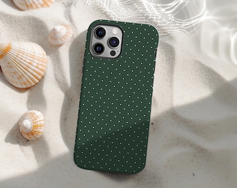 Stylish Phone Case, Modern Green Polka Dot Design, Durable Mobile Cover, Gift for Tech Lovers, iPhone 17 16 15 14 13 12 Pro Max, Samsung S25