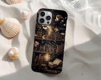 Witchy Dark Academia Library Phone Case, Book Lover Aesthetic Phone Cases, Magical Floating Books Cover for iPhone 17 16 15 14 13 12 Pro Max