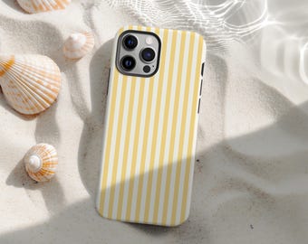 Capa estética para celular, amarela, verão, capa protetora feminina para iPhone com listras modernas e rígidas, iPhone 17 16 15 14 13 12 11 Pro Max, Samsung S25