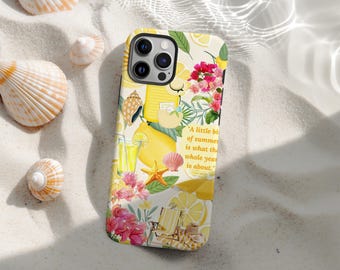 Summer Lemon Floral Phone Case, Tropical Beach Phone Cover for iPhone 16 15 14 13 12 11 Pro Max, Vacation Gift for Her