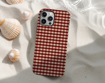 Vintage Gingham-telefonskal, Retro Rutiga Telefonskal, Rött Rutigt Estetiskt Fodral för iPhone 17 16 15 14 13 12 11 Pro Max, Present till henne