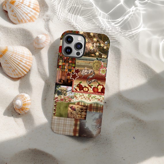 Retro Whimsy Artistic Collage Phone Case, Whimsical Artistic Design,  Vintage Apple Patchwork Aesthetic Cover for iPhone 17 16 15 14 13 12 11