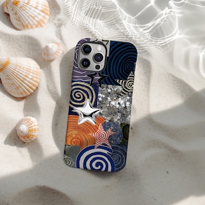 Retro Whimsy Artistic Collage Phone Cases, Star Phone Case, Estetic Cover, Abstract Funky Designs, Samsung Galaxy S25, iPhone 16 Fodral
