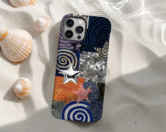 Retro Whimsy Artistic Collage Phone Cases, Star Phone Case, Aesthetic Cover, Abstract Funky Designs, Samsung Galaxy s25,iPhone 16 Cases