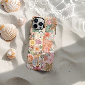 Beach Palm Tree Phone Case, Beachy Tropical Phone Cases, Coquette Coastal Collage Preppy Cute Aesthetic Case for iPhone 16 15 14 13 12 11