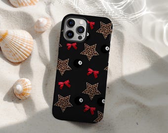 8 Ball Leopard Print Phone Case, Aesthetic Animal Print iPhone Cover, Cool Girl Gift, Y2K Neutral Vibe Case, iPhone 17 16 15 14 13 12 11