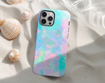 Iridescent Faux Pearl Mosaic Phone Case, Artsy Pastel Ocean Opal Shell Cover for iPhone 17 16 15 14 13 12 11 Pro Max, Samsung S25 S24 S23