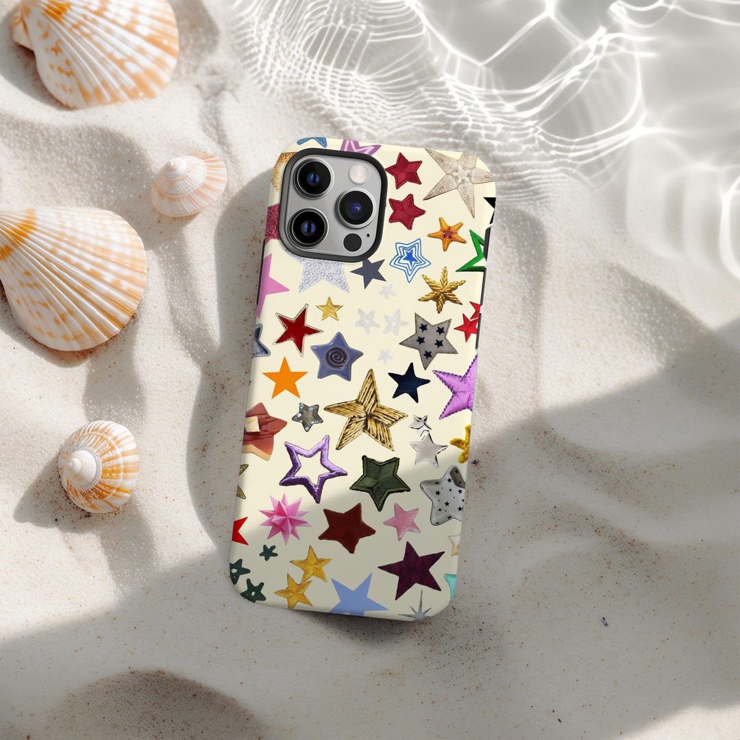 Star Pattern Phone Retro Colorful Stars Collage Phone Case, Trendy Star Pattern Phone ...
