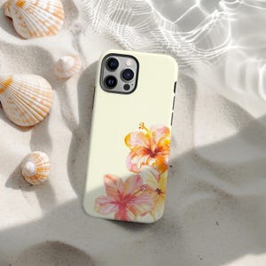 Tropical Floral Flower Phone Case, Cute Hibiscus Phone Case, Summer Hawaiian Girly Aesthetic for iPhone 17 16 15 14 13 12, Floral Tech Gift